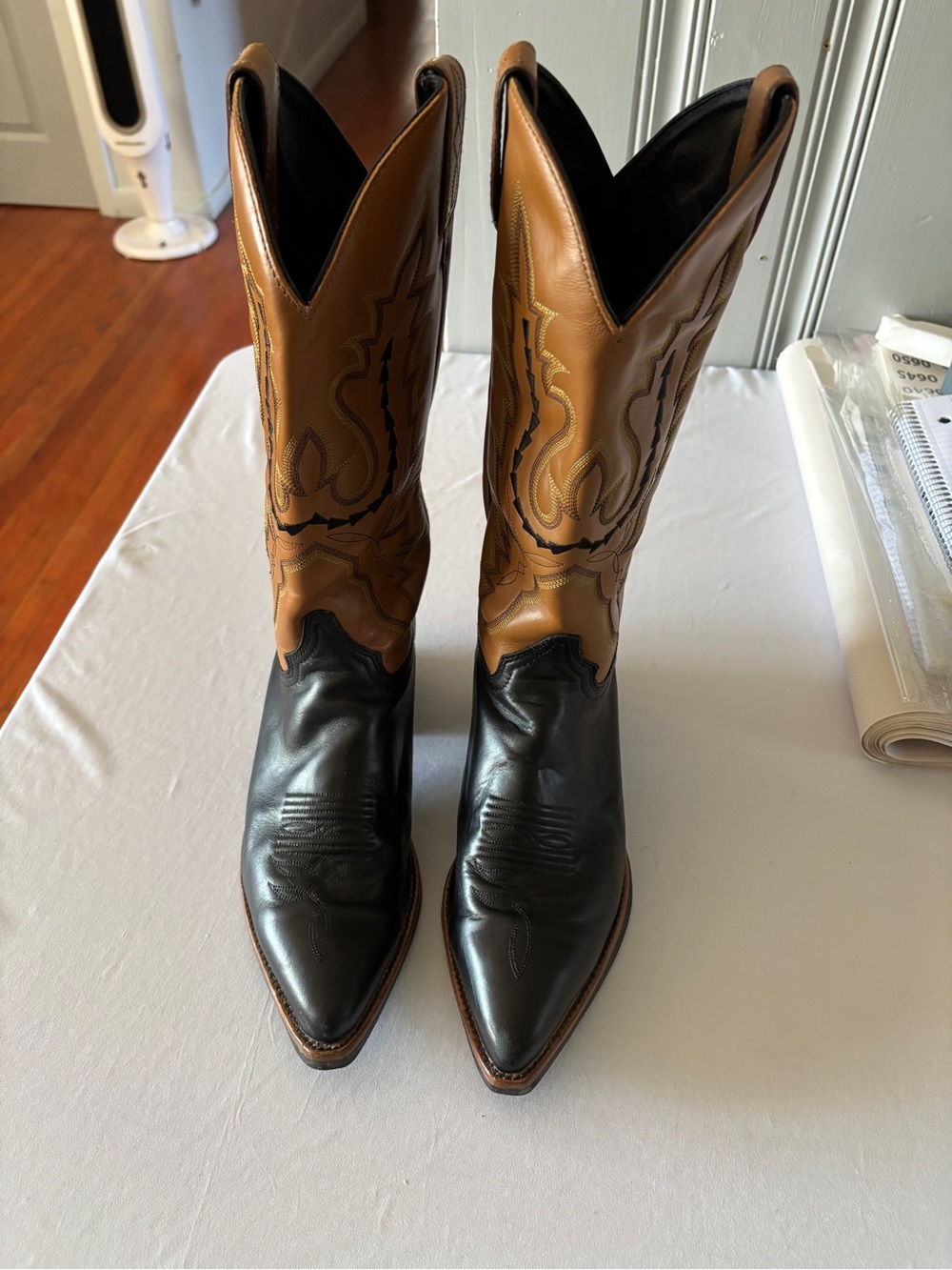 Justin Boots Brown and Black Leather Western Heeled Boots